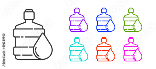 Black line Big bottle with clean water icon isolated on white background. Plastic container for the cooler. Set icons colorful. Vector Illustration.