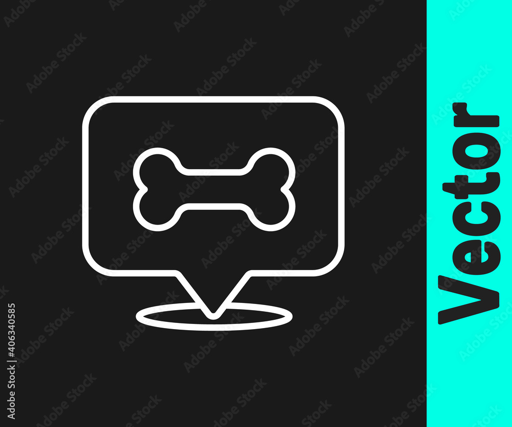 White line Dog bone icon isolated on black background. Pets food symbol. Vector. White line Dog bone icon isolated on black background. Pets food symbol. Vector.