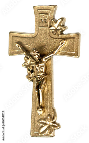 Gold Metal Ivy Floral Crucifix
