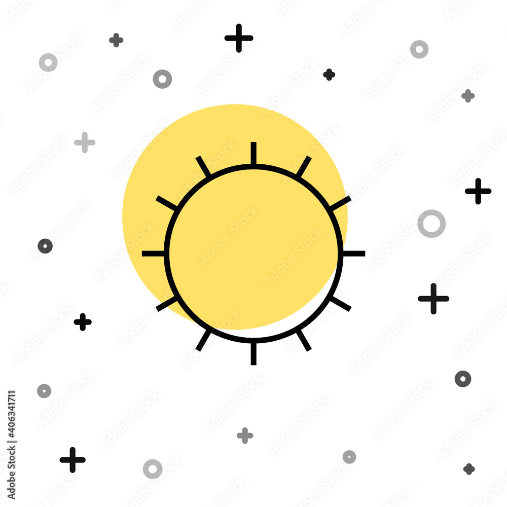 Black line Sun icon isolated on white background. Summer symbol. Good sunny day. Random dynamic shapes. Vector. Black line Sun icon isolated on white background. Summer symbol. Good sunny day. Random dynamic shapes. Vector.