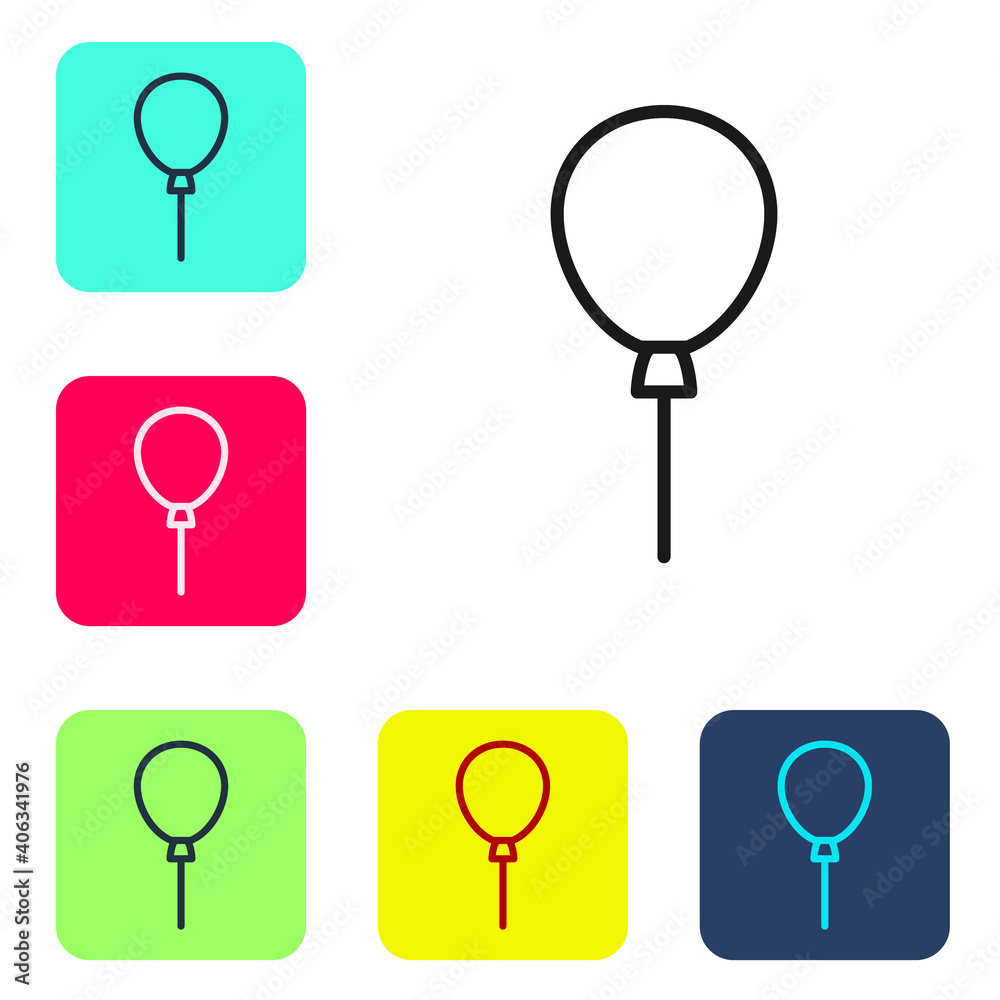 Black line Balloons with ribbon icon isolated on white background. Happy Easter. Set icons in color square buttons. Vector. Black line Balloons with ribbon icon isolated on white background. Happy Easter. Set icons in color square buttons. Vector.