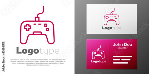 Logotype line Gamepad icon isolated on white background. Game controller. Logo design template element. Vector.