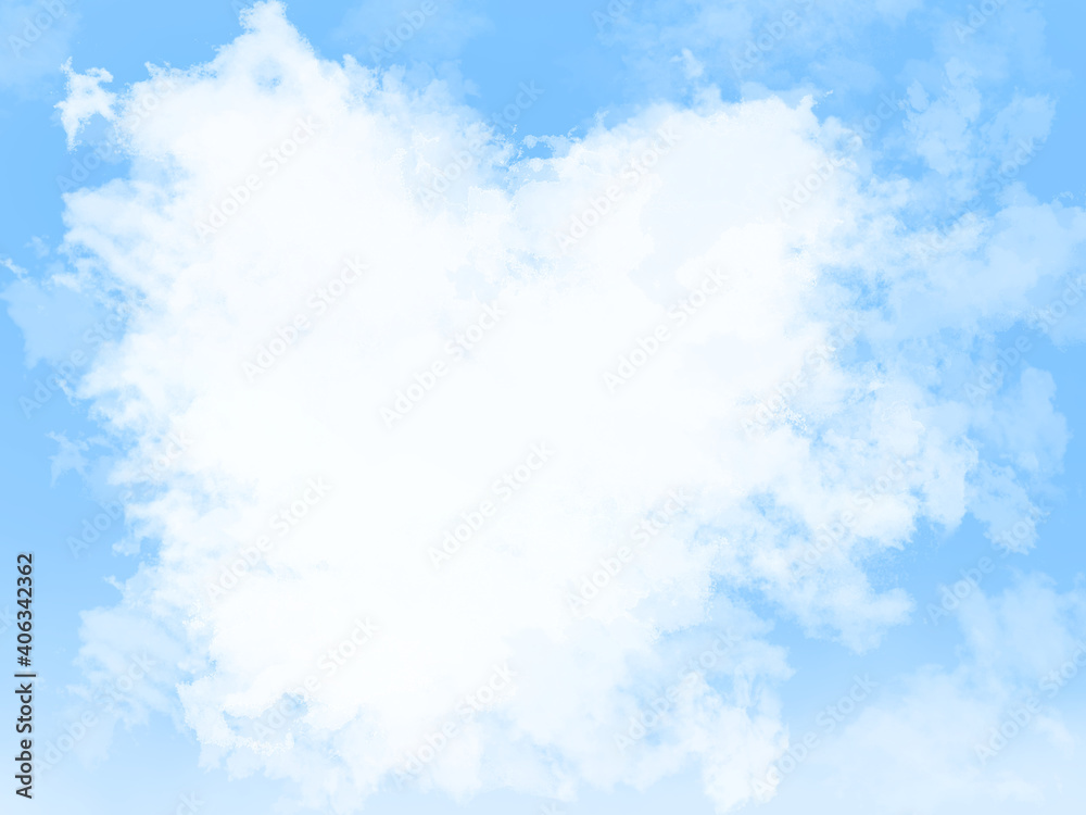 A cloud of cute hearts like a picture book in the blue sky