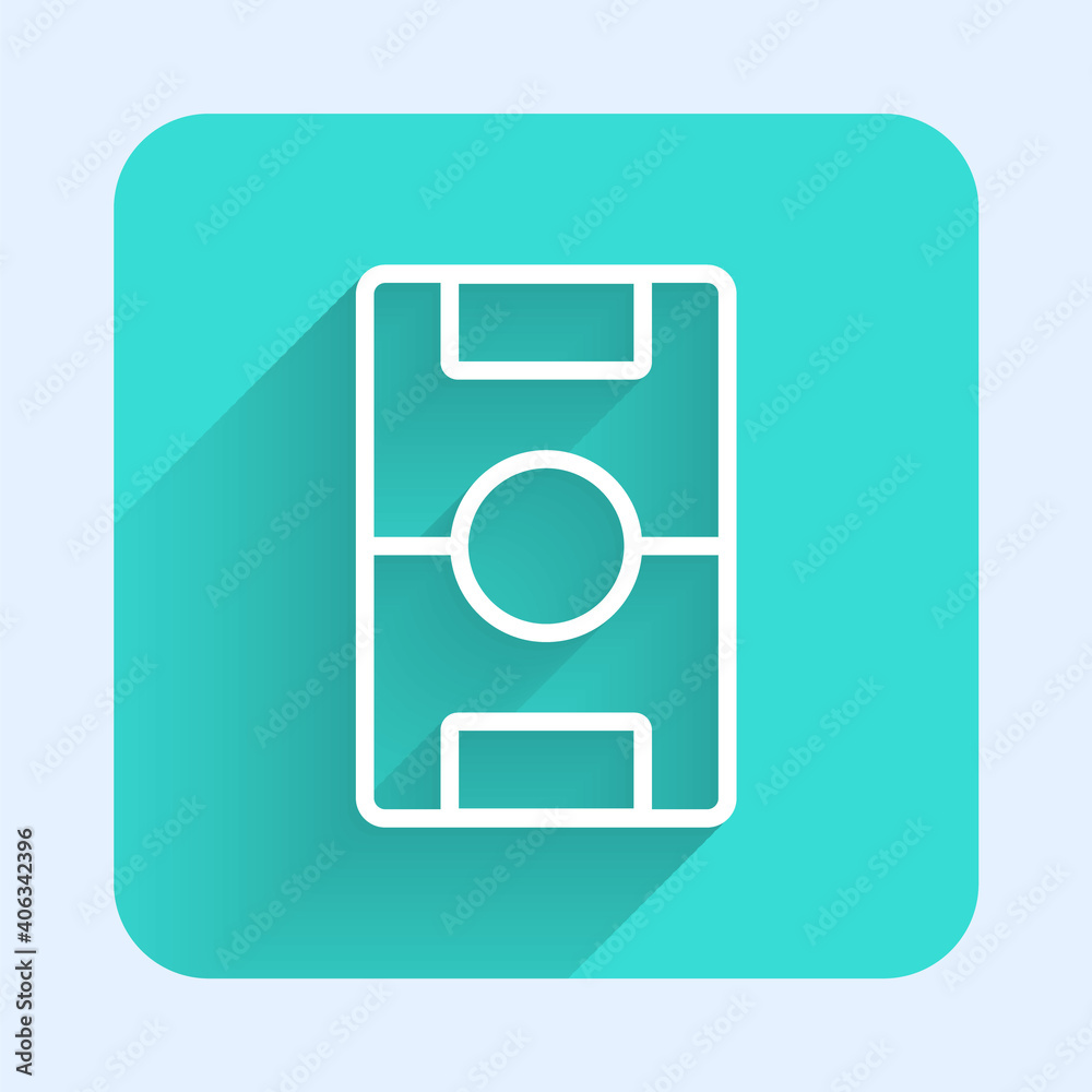White line Football table icon isolated with long shadow. Hockey table. Green square button. Vector. White line Football table icon isolated with long shadow. Hockey table. Green square button. Vector.