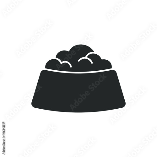 Animal pet full food bowl dish icon. Simple flat clip art silhouette design. Sign symbol for vet clinic, nutrition and care, meals, etc.