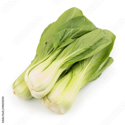 Delicious Fresh Green Baby Pak Choy (Chinese Cabbage) isolated on white background.