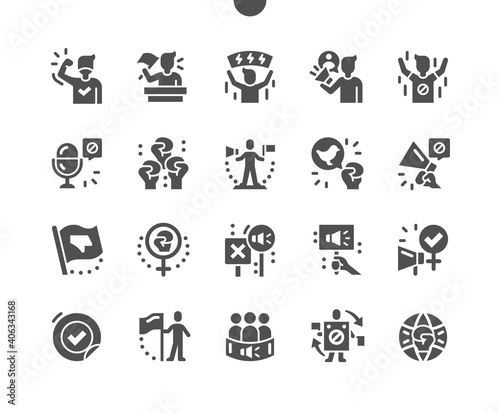 Activist. People agitation. Animal protection. Protest announcements. Street activist with protest. Agitation sticker. Vector Solid Icons. Simple Pictogram