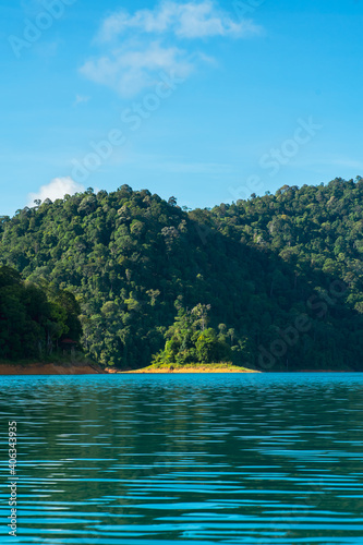 Kenyir lake small islands with beautiful rainforest tropical jungle. Scenic landscape view. Located in Terengganu, Malaysia. © ellinnur