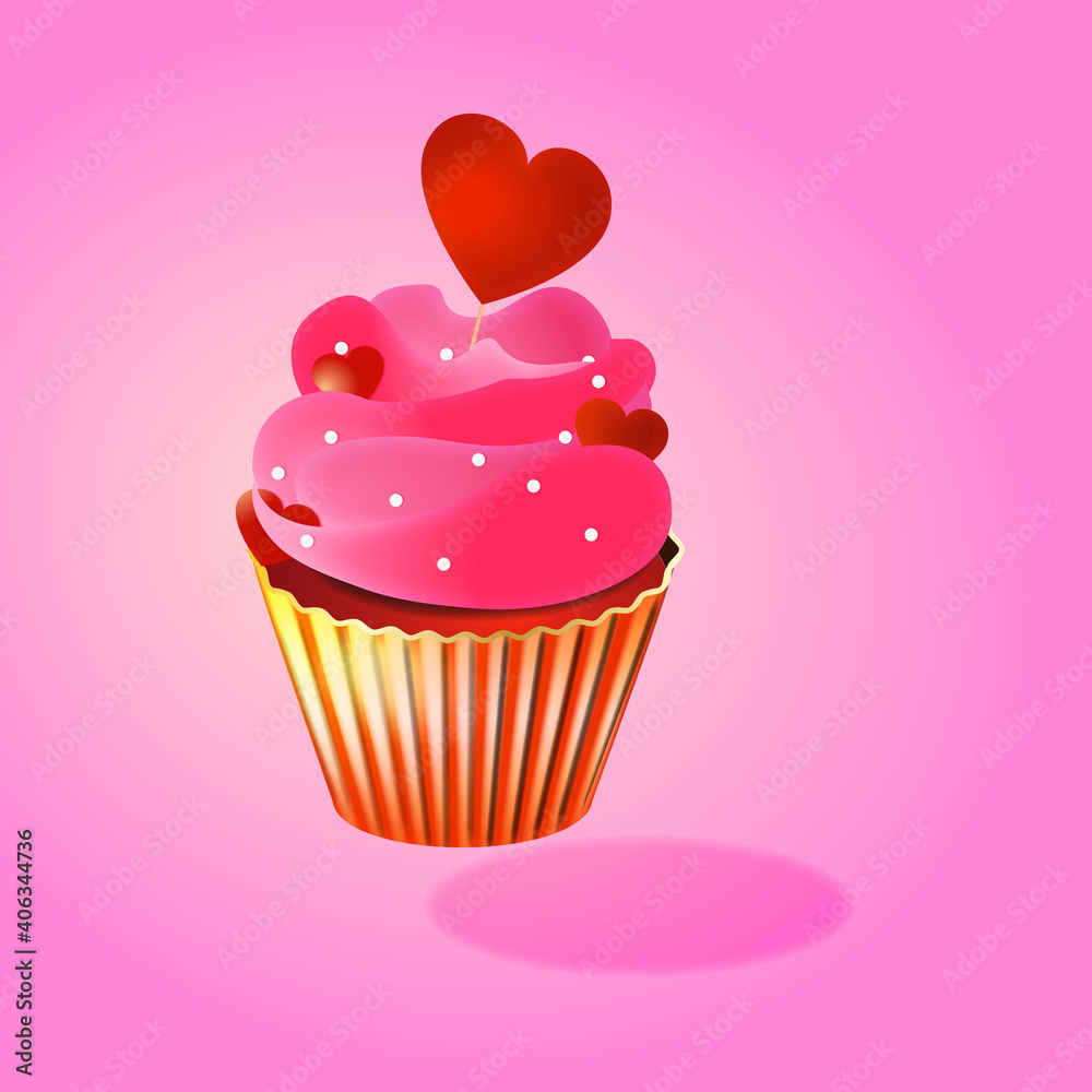 Lovely cupcake with hearts on top, valentines day design Lovely cupcake with hearts on top, valentines day design
