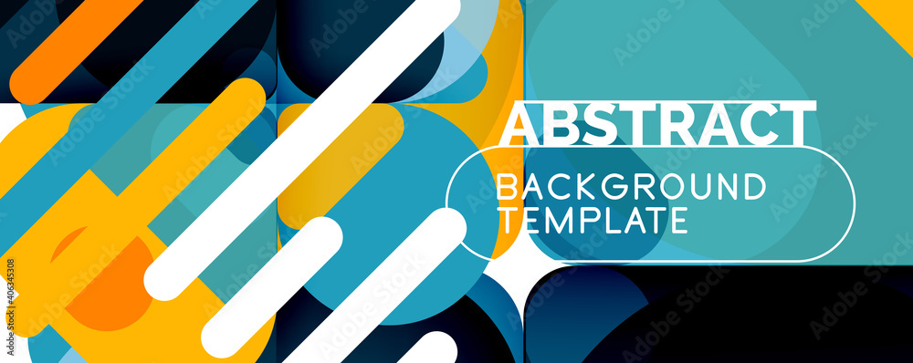 Flat geometric round shapes and dynamic lines, abstract background. Vector illustration for placards, brochures, posters and banners Flat geometric round shapes and dynamic lines, abstract background. Vector illustration for placards, brochures, posters and banners