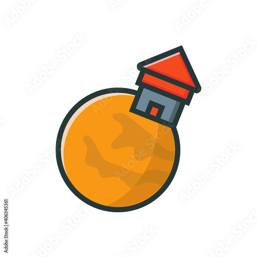 flat vector illustration of house on planet mars