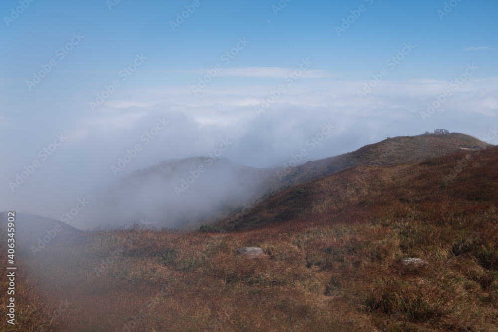 A cloudy day on Sunset Peak on Lantau Island, Hong Kong. It's the third highest peak in Hong Kong so it gets foggy quite often.