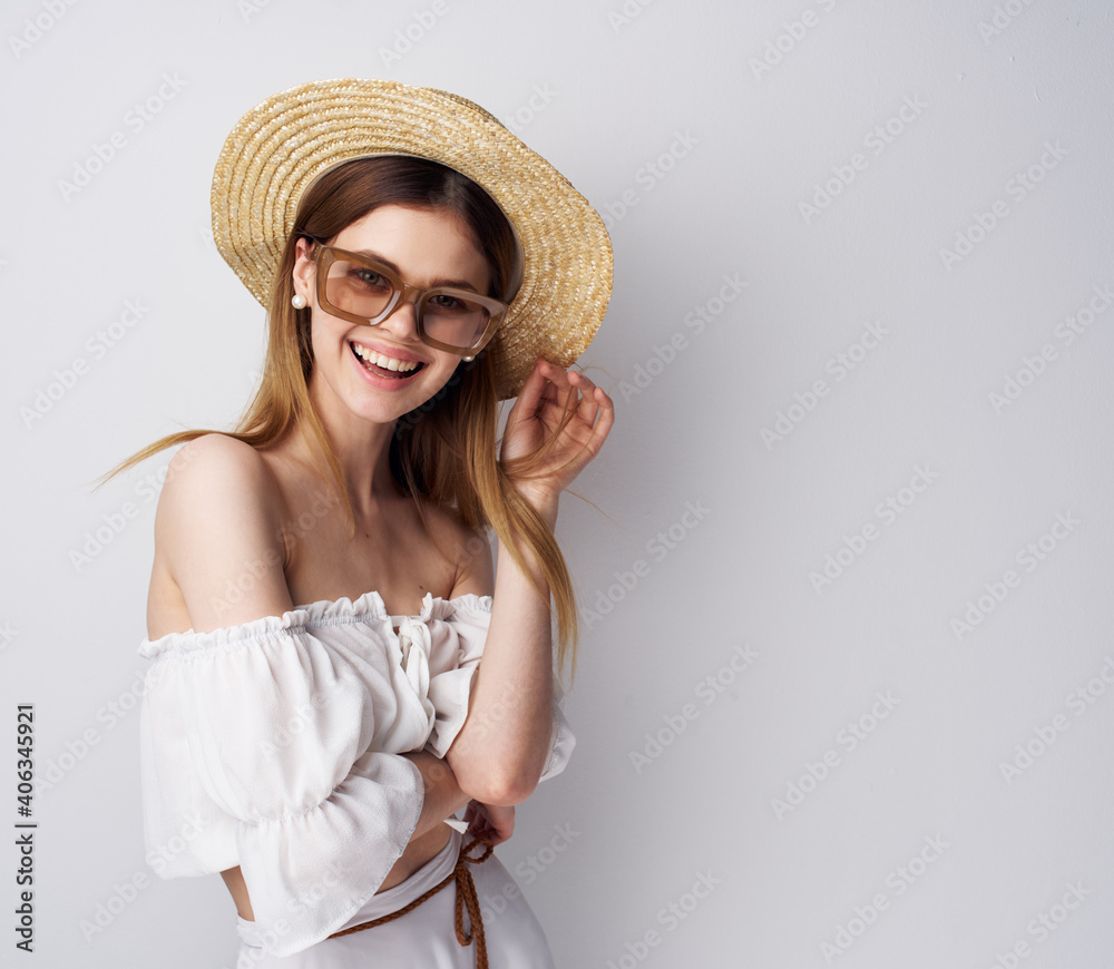 Attractive woman fashionable glasses hat luxury smile Attractive woman fashionable glasses hat luxury smile