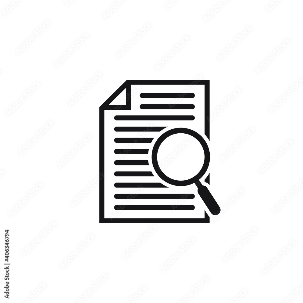 File search icon, document search, vector isolated. Document with magnifier loupe business concept. File search icon, document search, vector isolated. Document with magnifier loupe business concept.