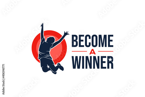 Children Jump Logo. Become a Winner Pose Logo Design Template