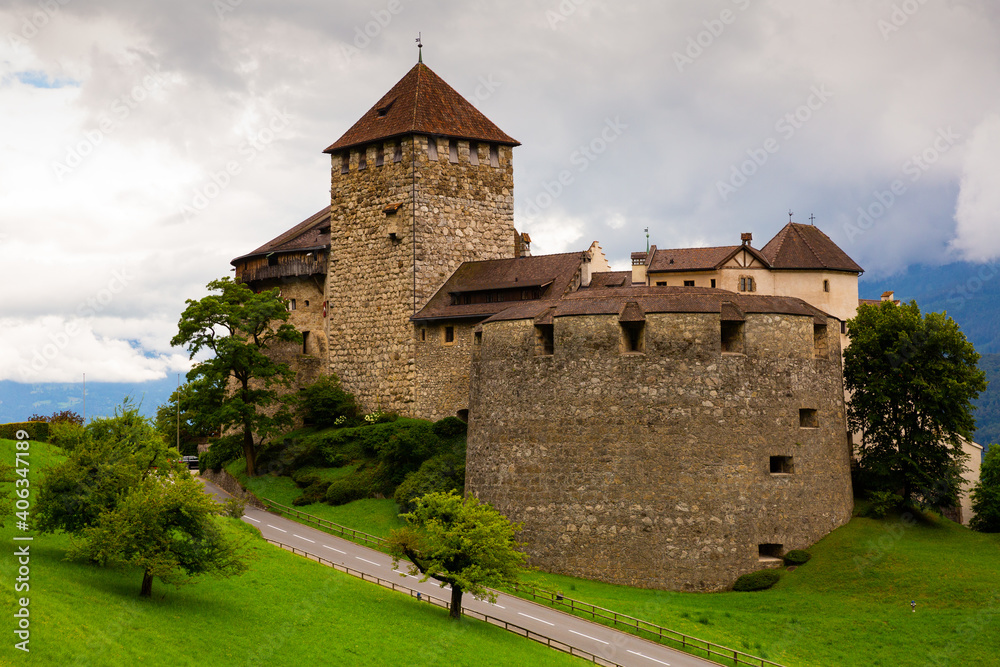 Medieval castle view in Vaduz. Principality of Liechtenstein