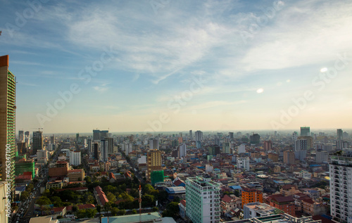 Phnom Penh cambodia overview Daytime from Sky bar in the middle of city