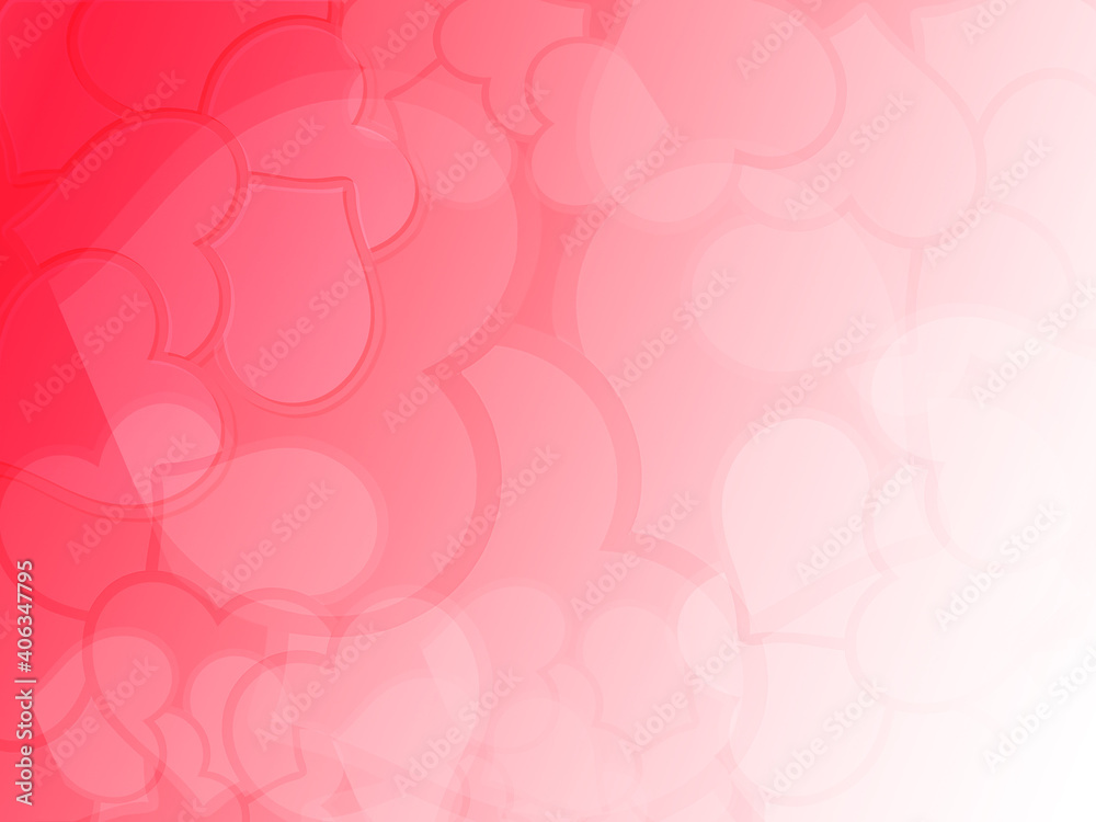 Beautiful abstract blurred background of white hearts on pink and red gradient color. Concepts for Valentine's day, greeting card, poster, Space for your text..