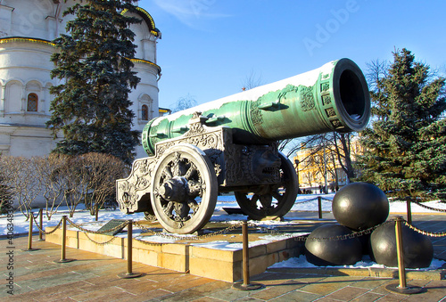 Moscow, Russia, Tsar Cannon in the Kremlin.
  This is a medieval artillery piece, a monument to Russian artillery and foundry art. This is the largest cannon in the world, for which it was named the T photo