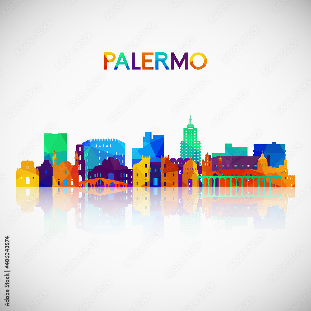 Palermo skyline silhouette in colorful geometric style. Symbol for your design. Vector illustration.