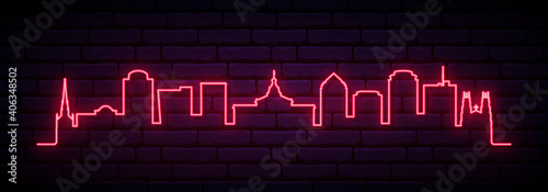 Red neon skyline of Columbia. Bright Columbia City long banner. Vector illustration.