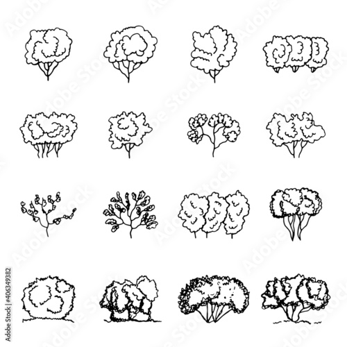 trees set vector sketch icons
