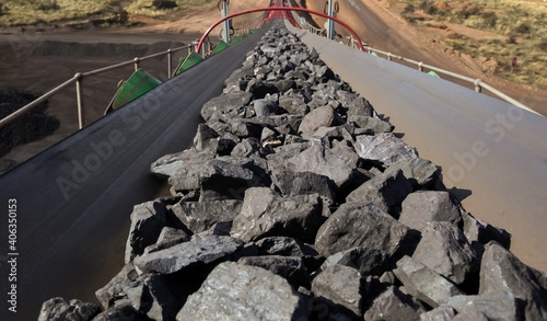 High angle shot of a ramp for rocks on a manganese mining site in South Africa photo
