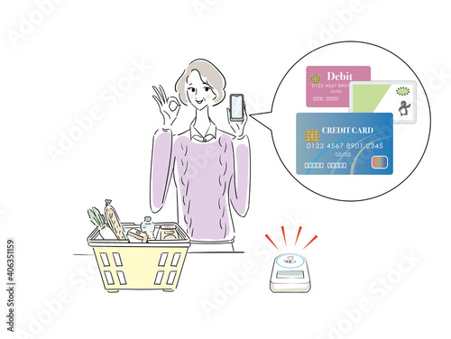 カード払い　スマホ決済　シニア女性
