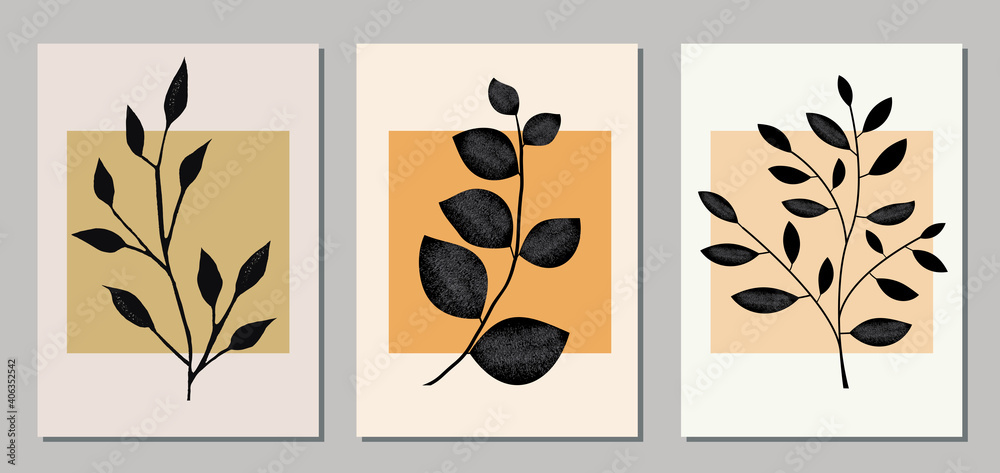 Collection of botanical elements on abstract backgrounds. Vector illustration