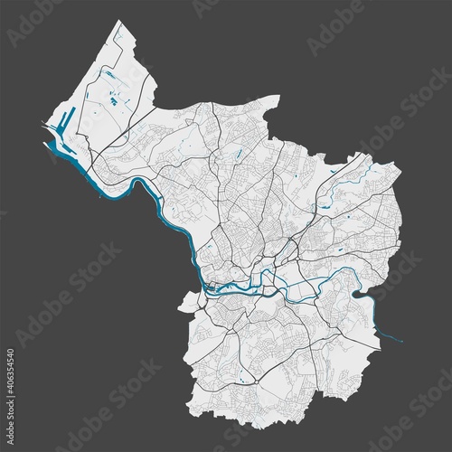 Detailed map of Bristol city, Cityscape. Royalty free vector illustration.