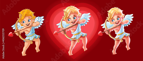 set of cartoon angels for valentines day