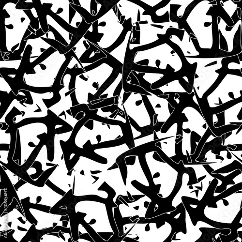 Seamless monochrome pattern of abstract elements