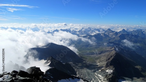 Grossglockner Alps highest peak in Austria. climbers. road to the top of the mountain. 