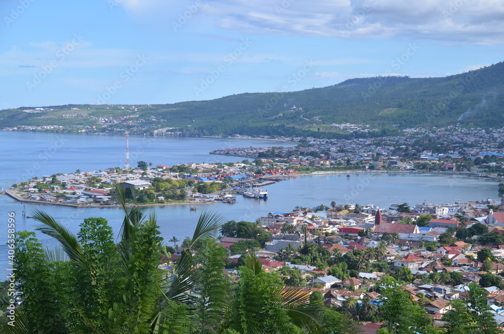 view of the house, sea and nature in Sulawesi from the top corner