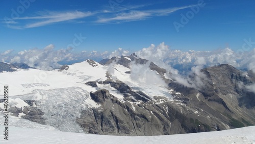 Grossglockner Alps highest peak in Austria. climbers. road to the top of the mountain.  © spacetech