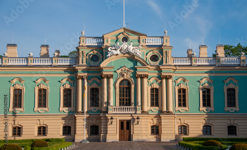 Kiev, Ukraine - May 21, 2020: Old baroque Mariinsky palace in Kiev. Ceremonial residence. Monument of tsarism in Ukraine. 