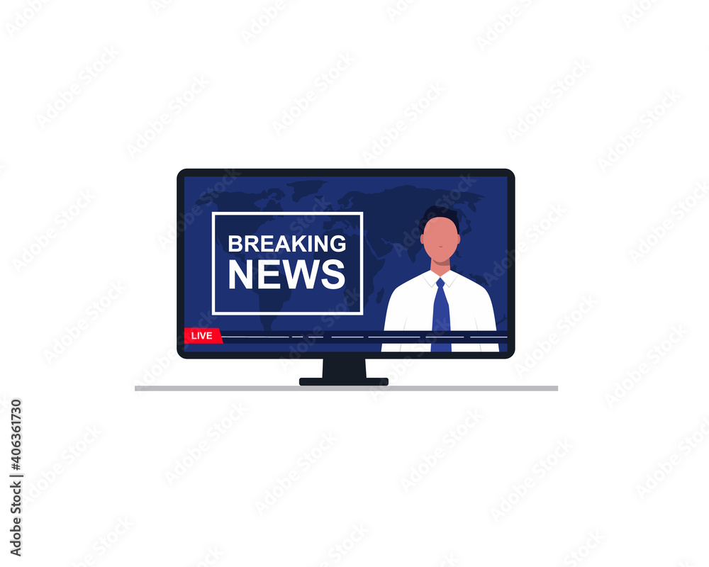 TV with news isolated on white background. Watching news. Vector illustration TV with news isolated on white background. Watching news. Vector illustration