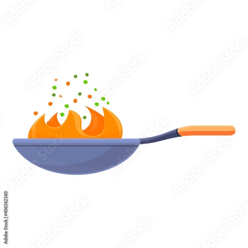Fire wok pan icon. Cartoon of fire wok pan vector icon for web design isolated on white background