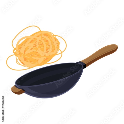 Noodles wok pan icon. Cartoon of noodles wok pan vector icon for web design isolated on white background