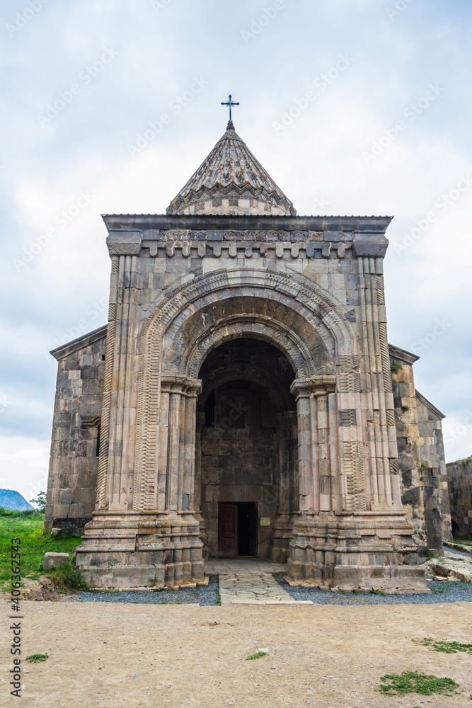 Tatev monastery in Goris , Armenia, a 9th-century Armenian Apostolic monastery. The monastic ensemble stands on the edge of a deep gorge of the Vorotan River.  