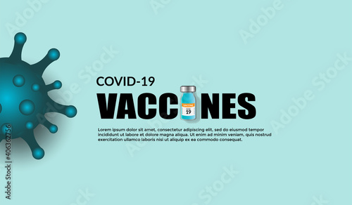 Covid-19 corona virus vaccination with vaccine bottle and syringe injection tool for covid19 immunization treatment. Coronavirus vaccine vector background.