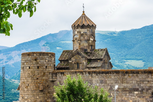 Tatev monastery in Goris , Armenia, a 9th-century Armenian Apostolic monastery. The monastic ensemble stands on the edge of a deep gorge of the Vorotan River.   photo