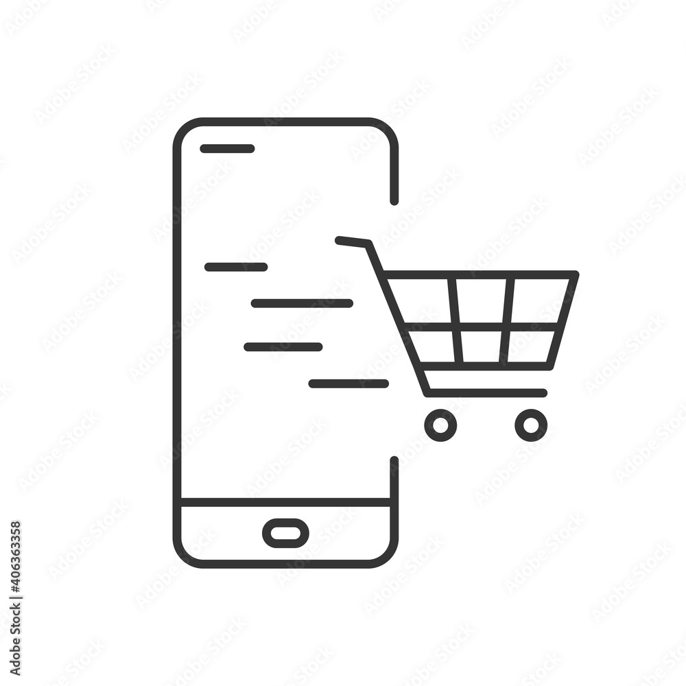 Phone with shopping cart icon. Conceptual vector business icon. Phone with shopping cart icon. Conceptual vector business icon.