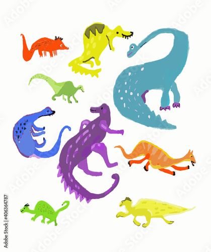 Fototapeta Naklejka Na Ścianę i Meble -  Dinosaur vector set - cute illustration for kids