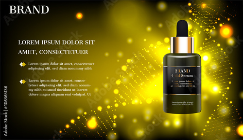 Cosmetic product and glowing gold DNA patterns
