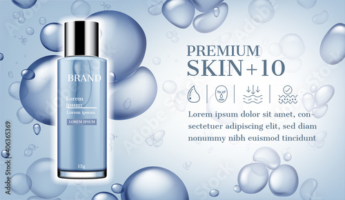 Skincare product on underwater background