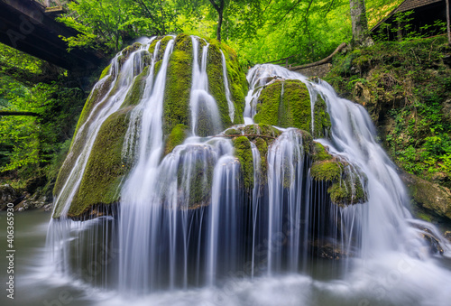 Bigar Waterfall one of the most beautiful waterfalls in the world. Romania. photo