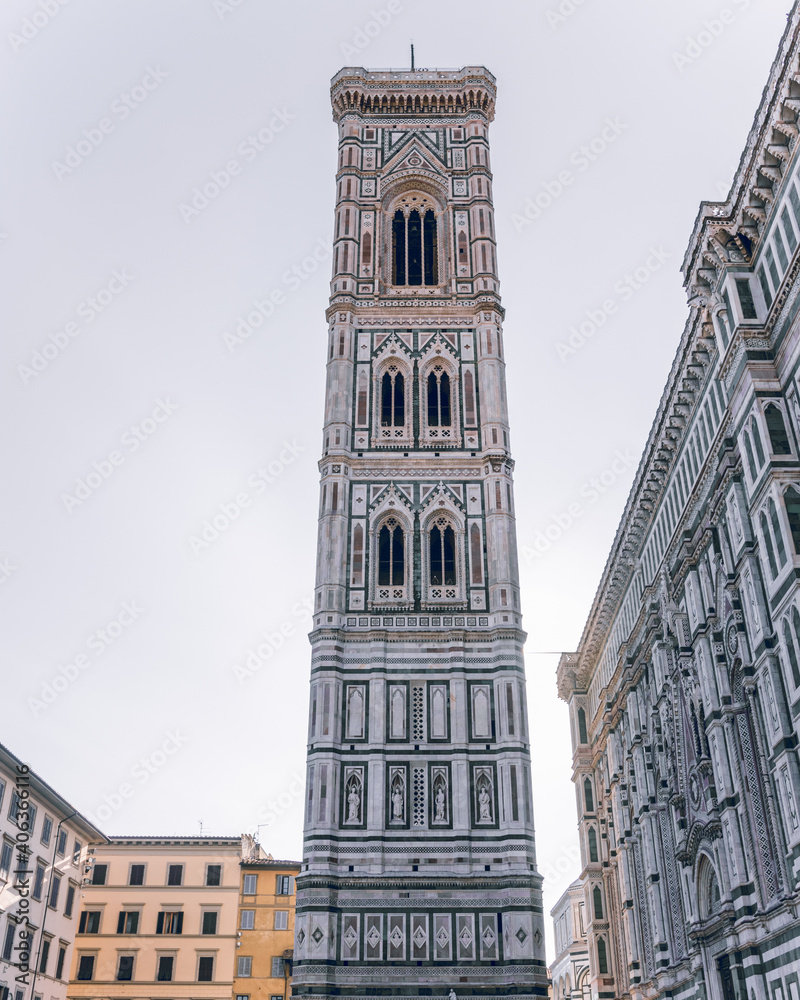 Giotto's bell tower against the sky. Giotto's bell tower next to Santa Maria del Fiore