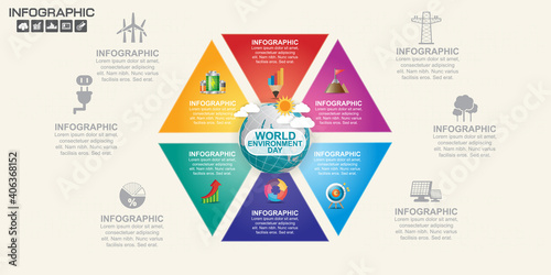 Earth globe with infographic vector illustration can be use as flyer, banner or poster. World Environment Day concept.