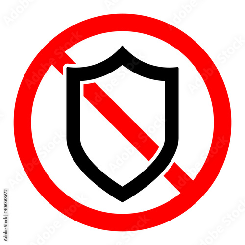Free Download No protection icon. Shield ban icon. Shield is prohibited. Vector illustration. - GFXLoad